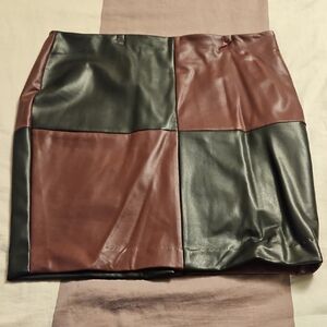 Bar III Two-Tone Leather Mini Skirt
